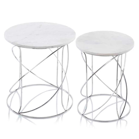 Giro Nested White Marble Tables - Set of 2