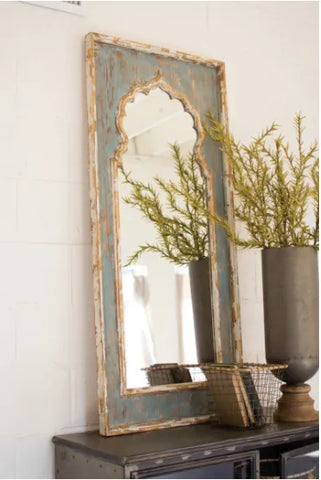 Painted Wooden Mirror. 24" X 52.5"T  Mirror 15.5" X 41.5"T