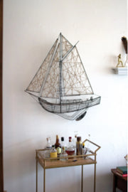Woven Metal And Jute Sailboat Wall Hanging 39" X 6.5" X 43"T