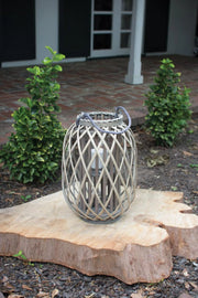 Grey Willow Lantern With Glass