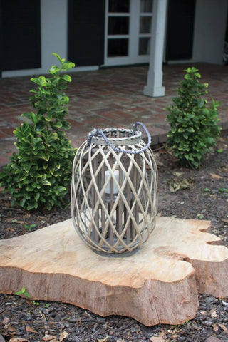Grey Willow Lantern With Glass