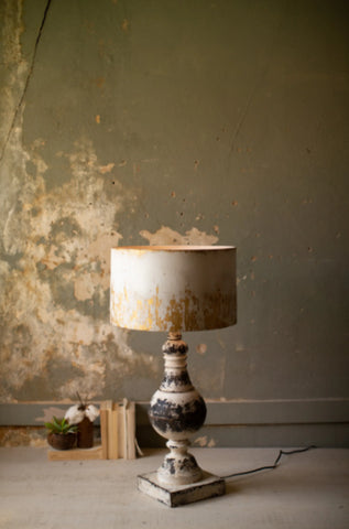 Metal Table Top Lamp With Metal Shade 17"D X 34"T