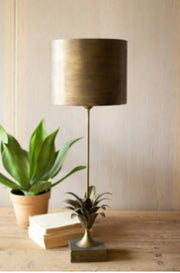 Antique Gold Metal Table Lamp W Leaf Accent And Metal Shade