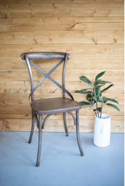 Set of 2 Rustic Iron Cross Back Dining Chair 20.5" X 19" X 35"T