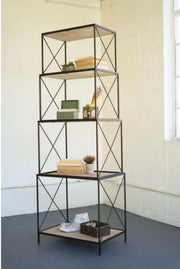 Stackable Four Tiered Metal And Wood Shelving Unit 24.5" X 16.5" X 69"T