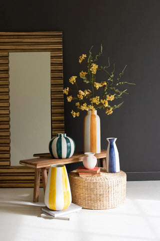 SET OF FIVE COLORED CERAMIC STRIPED VASES