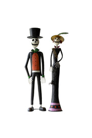 SET OF TWO PAINTED METAL HALLOWEEN DAY OF THE DEAD COUPLE