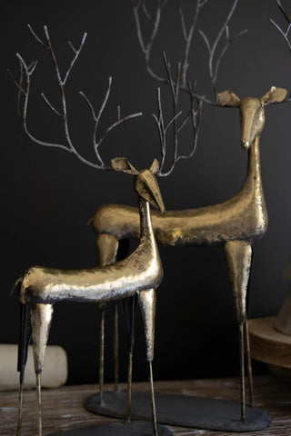 SET OF TWO ANTIQUE GOLD METAL CHRISTMAS DEER
