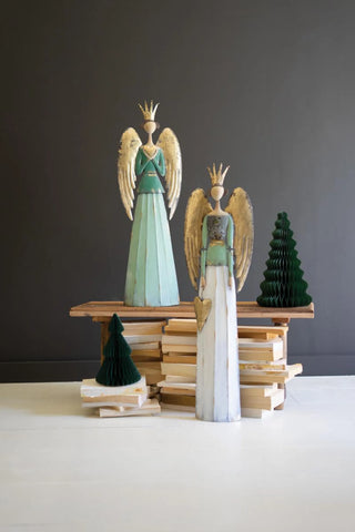 SET OF TWO PAINTED METAL CHRISTMAS ANGELS