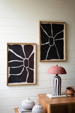SET OF TWO BLACK & WHITE FRAMED ABSTRACT PRINTS UNDER GLASS