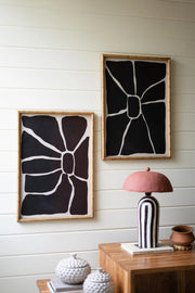 SET OF TWO BLACK & WHITE FRAMED ABSTRACT PRINTS UNDER GLASS