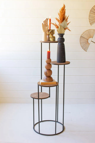 Four Tiered Wood And Metal Round Display