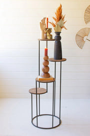 Four Tiered Wood And Metal Round Display