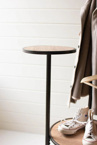 METAL AND WOOD COAT RACK WITH ROUND SHELVES