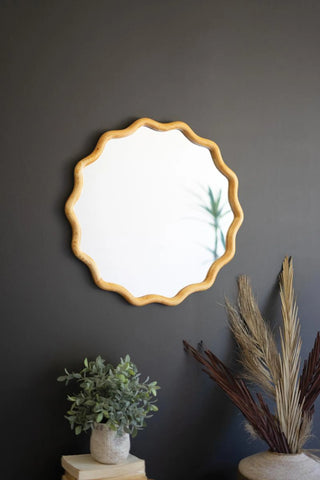 SQUIGGLE WOOD CIRCLE FRAMED  MIRROR