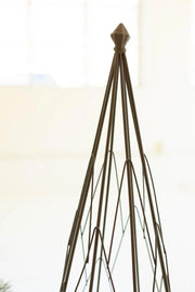 SET OF TWO METAL TOPIARIES WITH RECYCLED WOOD BASES