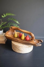 LARGE OVAL TEAK BOWL WITH HANDLE