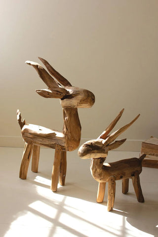 SET OF TWO RUSTIC TEAK REINDEER