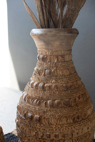 SET OF TWO CARVED WOODEN VASES