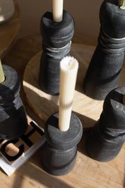 SET OF FIVE BLACK CLAY TAPER HOLDERS