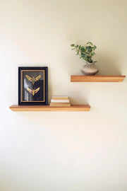 SET OF TWO FLOATING ACACIA WOOD SHELVES