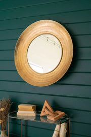 ROUND HAND HAMMERED ANTIQUE BRASS FRAME WITH MIRROR