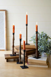 3 SET 5 RE-PURPOSED WOOD SPINDLE TAPER CANDLE STANDS - ASST