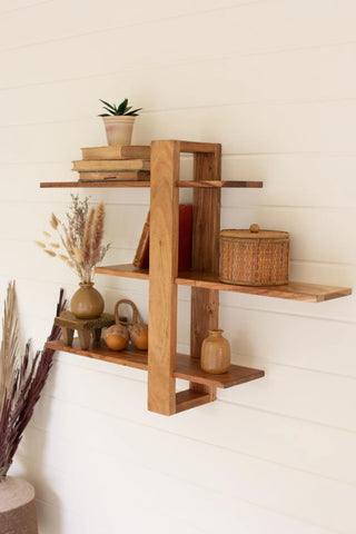 ACACIA WOOD THREE TIERED ADJUSTABLE SHELF