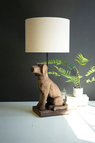 WOODEN DOG TABLE LAMP BASE