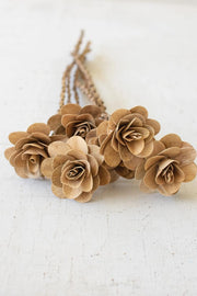 BUNDLE OF 6 WOODEN DECO ROSES ON STEMS