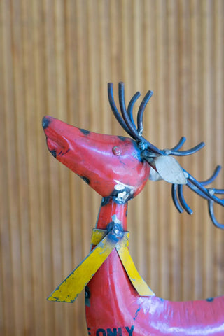 SET OF TWO RECYCLED METAL DEER - ONE EACH COLOR