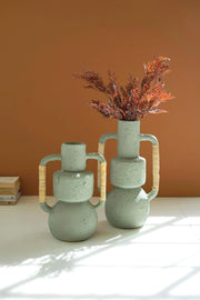 SET OF TWO PAPER MACHE VASES WITH CANE HANDLES - MINT