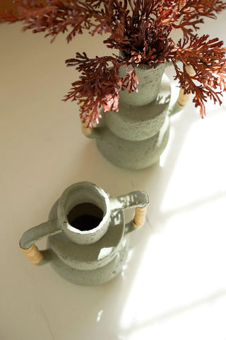 SET OF TWO PAPER MACHE VASES WITH CANE HANDLES - MINT