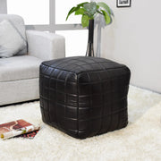 Geometric Handmade Goat Leather Square Pouf (Recycled Cotton Fill)