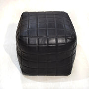 Geometric Handmade Goat Leather Square Pouf (Recycled Cotton Fill)