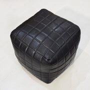 Geometric Handmade Goat Leather Square Pouf (Recycled Cotton Fill)
