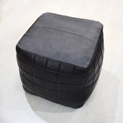 Geometric Handmade Goat Leather Square Pouf (Recycled Cotton Fill)