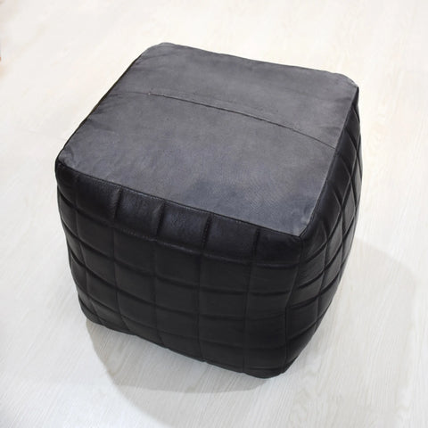 Geometric Handmade Goat Leather Square Pouf (Recycled Cotton Fill)