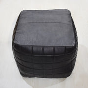 Geometric Handmade Goat Leather Square Pouf (Recycled Cotton Fill)