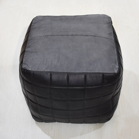 Geometric Handmade Goat Leather Square Pouf (Recycled Cotton Fill)