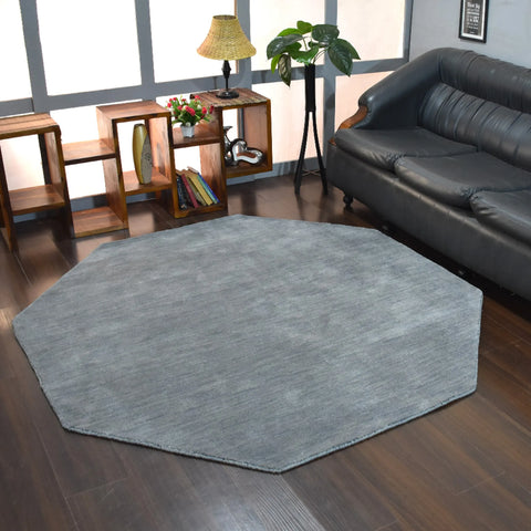 Rugsotic Carpets Hand Knotted Loom Wool Octagon Area Rug Solid