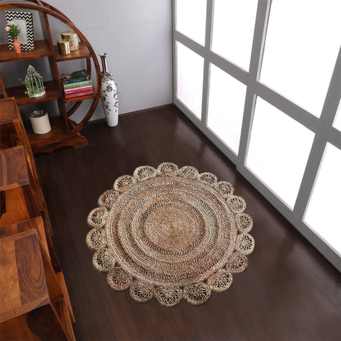 Rugsotic Carpets Hand Woven Jute Round Eco-friendly Area Rug Oriental