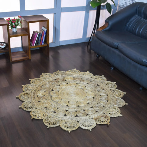 Rugsotic Carpets Hand Woven Jute Round Eco-friendly Area Rug Oriental