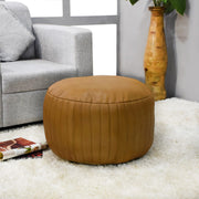 Solid Handmade Goat Leather Round Pouf (Recycled Cotton Fill)