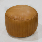 Solid Handmade Goat Leather Round Pouf (Recycled Cotton Fill)