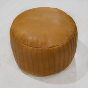 Solid Handmade Goat Leather Round Pouf (Recycled Cotton Fill)