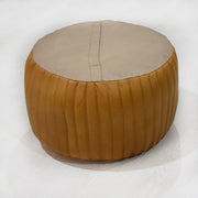 Solid Handmade Goat Leather Round Pouf (Recycled Cotton Fill)