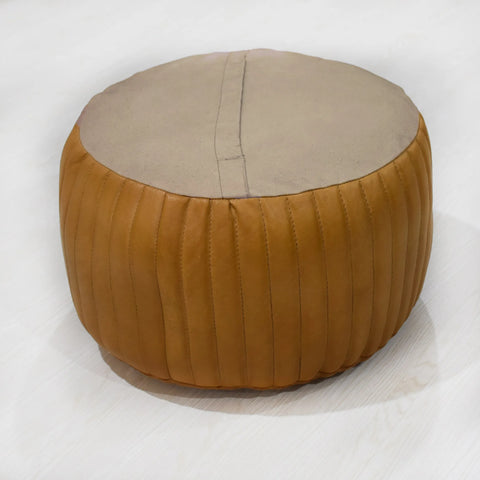 Solid Handmade Goat Leather Round Pouf (Recycled Cotton Fill)