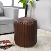 Solid Handmade Goat Leather Round Pouf (Recycled Cotton Fill)