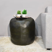 Solid Handmade Goat Leather Round Pouf (Recycled Cotton Fill)